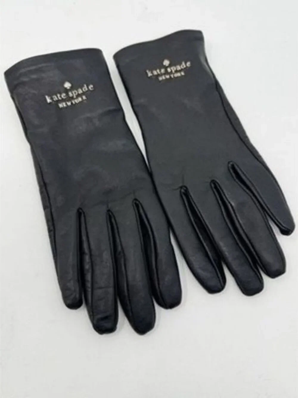Kate Spade Black Lamb’s Leather Gloves ~ Gold Lettering Logo~ Size Small~ New